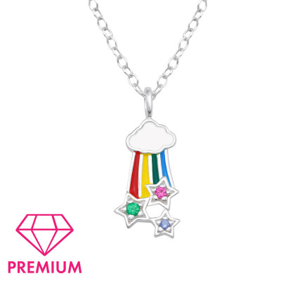 Rainbow with Stars Children's Sterling Silver Necklace with Cubic Zirconia and Epoxy