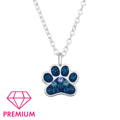 Paw Print Children's Sterling Silver Necklace with Crystal