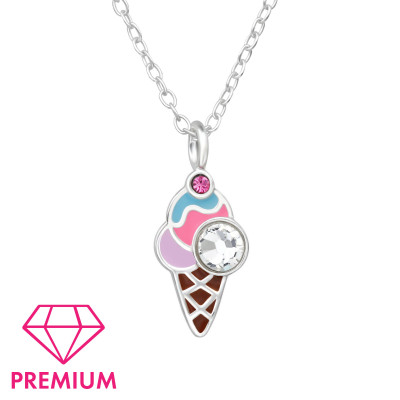 Ice Cream Children's Sterling Silver Necklace with Crystal and Epoxy