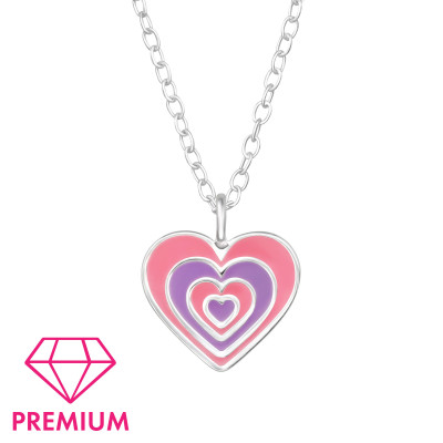 Hearts Children's Sterling Silver Necklace with Epoxy