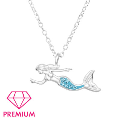 Mermaid Children's Sterling Silver Necklace with Crystal