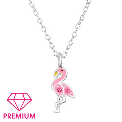 Flamingo Children's Sterling Silver Necklace with Crystal and Epoxy