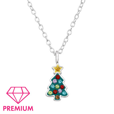 Christmas Tree Children's Sterling Silver Necklace with Crystal