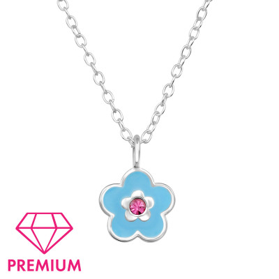 Flower Children's Sterling Silver Necklace with Crystal and Epoxy