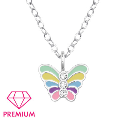 Butterfly Children's Sterling Silver Necklace with Crystal and Epoxy