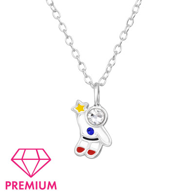 Astronaut Children's Sterling Silver Necklace with Crystal and Epoxy