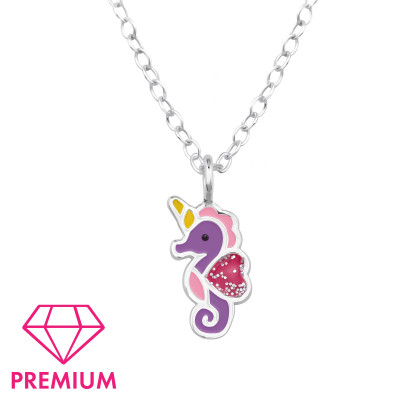 Seahorse Children's Sterling Silver Necklace with Epoxy