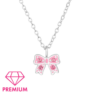 Bow Children's Sterling Silver Necklace with Crystal and Epoxy