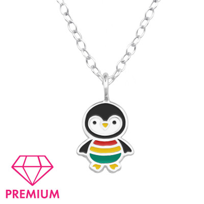 Penguin Children's Sterling Silver Necklace with Epoxy