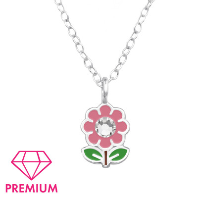 Flower Children's Sterling Silver Necklace with Crystal and Epoxy