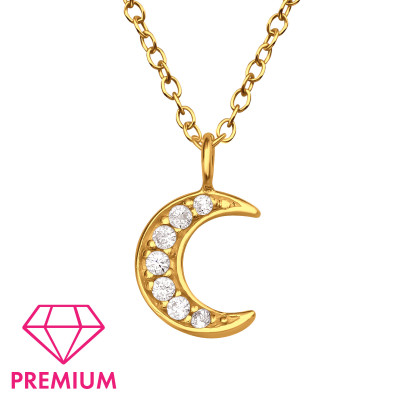 Children's Silver Crescent Moon Necklace with Cubic Zirconia