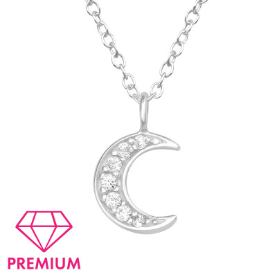 Children's Silver Crescent Moon Necklace with Cubic Zirconia