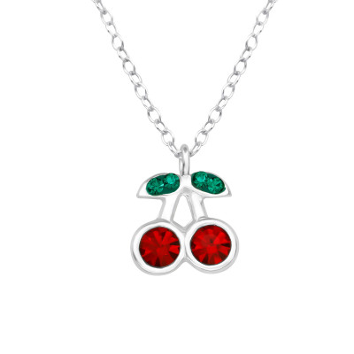 Children's Silver Cherry Necklace with Crystal