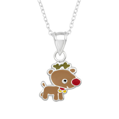 Children's Silver Reindeer Necklace with Epoxy Children's Sterling Silver Necklace with Epoxy