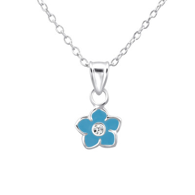 Children's Silver Flower Necklace with Crystal and Epoxy