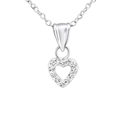 Children's Silver Heart Necklace with Crystal