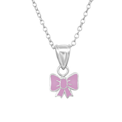 Children's Silver Bow Necklace with Epoxy