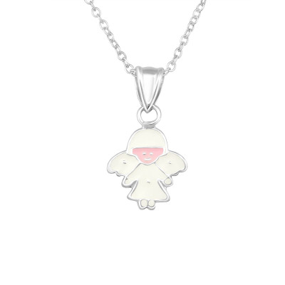 Children's Silver Angel Necklace with Epoxy