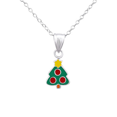 Christmas Tree Children's Sterling Silver Necklace with Epoxy