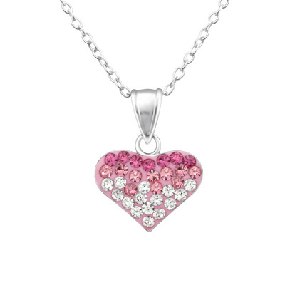 Children's Silver Heart Necklace with Crystal