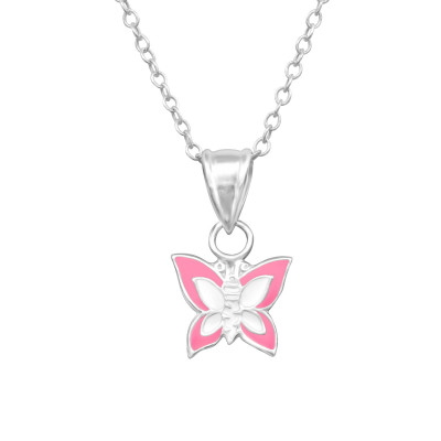 Children's Silver Butterfly Necklace with Epoxy