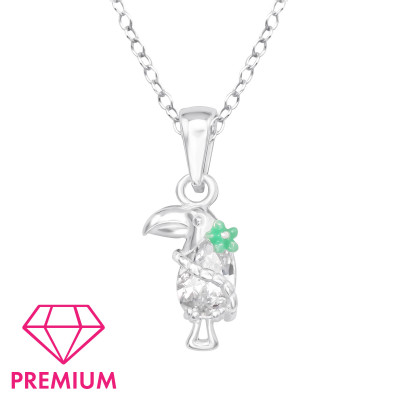 Children's Silver Hornbill Necklace with Cubic Zirconia and Epoxy