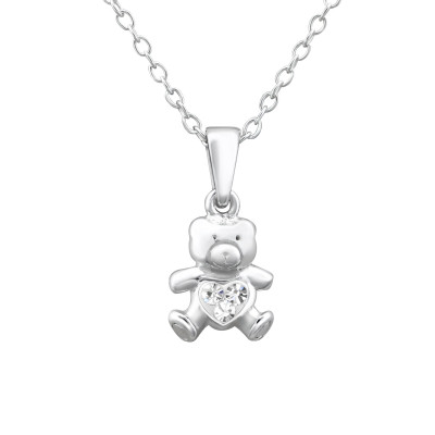 Bear Children's Sterling Silver Necklace with Crystal