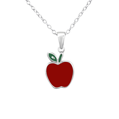 Apple Children's Sterling Silver Necklace with Epoxy