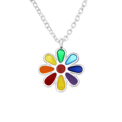 Children's Silver Flower Necklace with Epoxy
