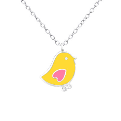 Children's Silver Chick Necklace with Epoxy