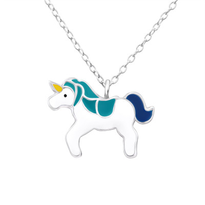 Children's Silver Unicorn Necklace with Epoxy