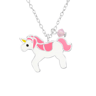 Children's Silver Unicorn Necklace with Epoxy and Genuine European Crystals