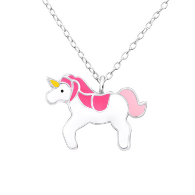 Children's Silver Unicorn Necklace with Epoxy