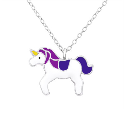 Children's Silver Unicorn Necklace with Epoxy