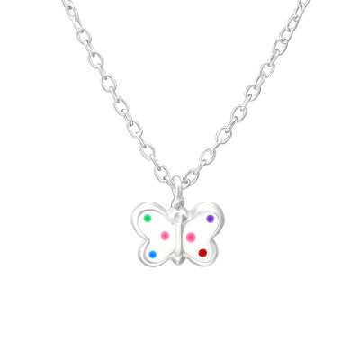 Children's Silver Butterfly Necklace with Epoxy