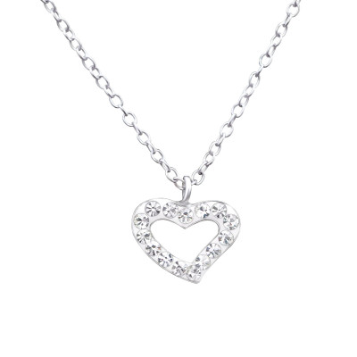 Children's Silver Heart Necklace with Crystal