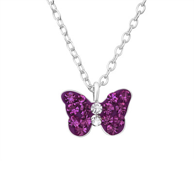 Children's Silver Butterfly Necklace with Crystal