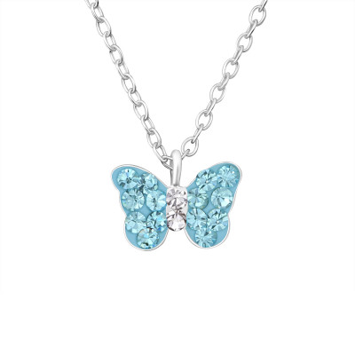 Children's Silver Butterfly Necklace with Crystal