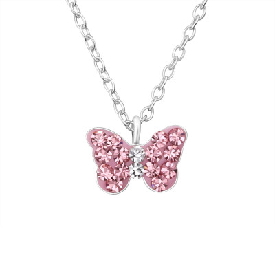 Children's Silver Butterfly Necklace with Crystal