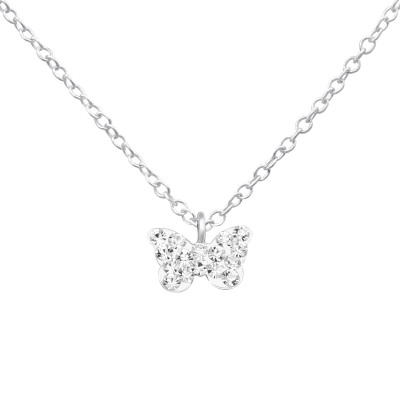 Children's Silver Butterfly Necklace with Crystal