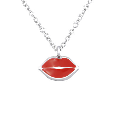 Children's Silver Lips Necklace with Epoxy