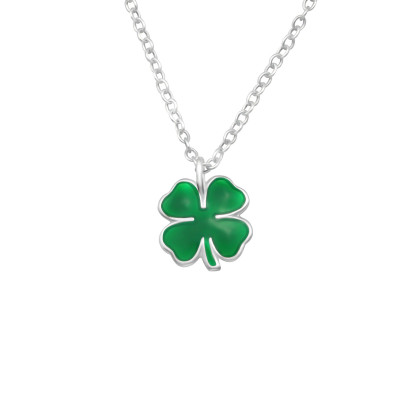 Children's Silver Clover Necklace with Epoxy