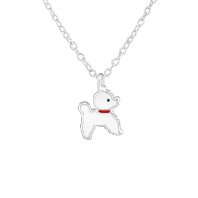 Children's Silver Dog Necklace with Epoxy