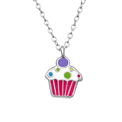 Cupcake Children's Sterling Silver Necklace with Epoxy