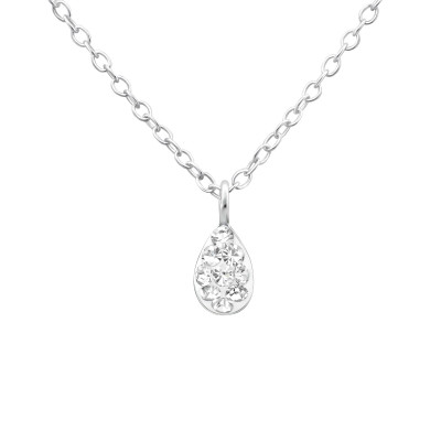 Children's Silver Tear Drop Necklace with Crystal