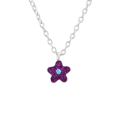 Children's Silver Flower Necklace with Crystal