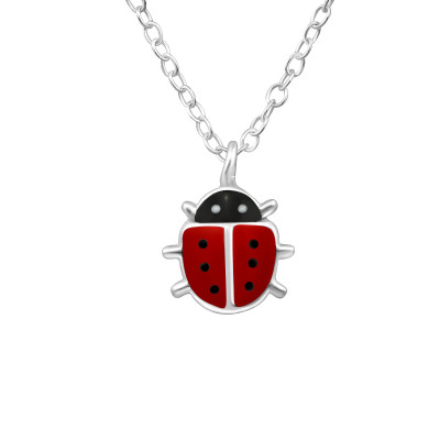 Children's Silver Ladybug Necklace with Epoxy