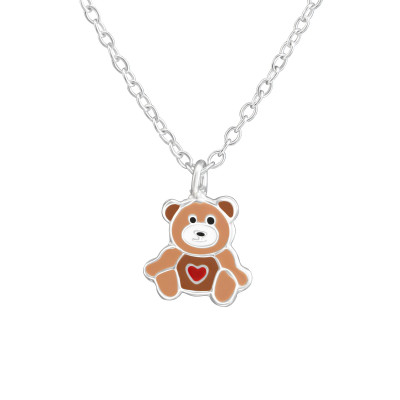 Children's Silver Bear Necklace with Epoxy