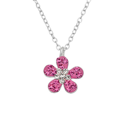 Children's Silver Flower Necklace with Crystal