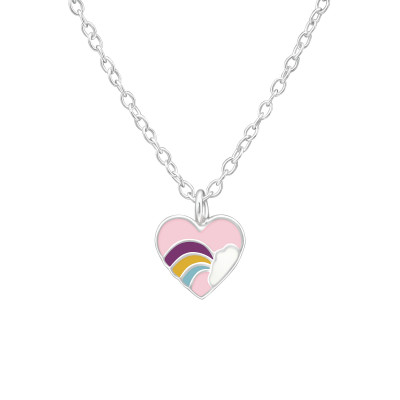 Children's Silver Heart Necklace with Epoxy